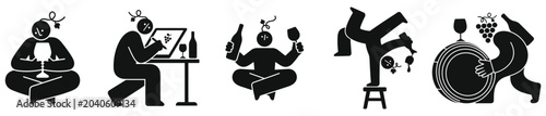Foto Vector illustrations depicting diverse human interactions with wine, exploring m