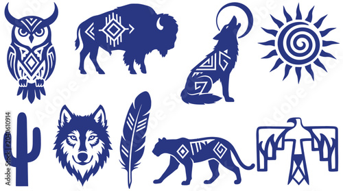 Bild auf Leinwand Collection of Native American inspired vector graphics featuring animals, plants