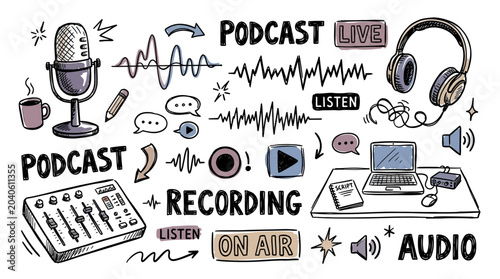 Podcast Live Audio Recording Studio Setup.
