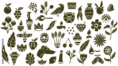 Obraz na płótnie A Whimsical Collection of Hand-Drawn Vector Graphics Featuring Nature, Animals,