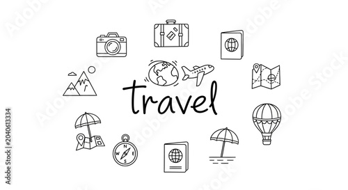 Travel icons and symbols collage.