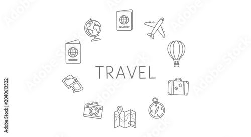 Travel icons in a circular formation.