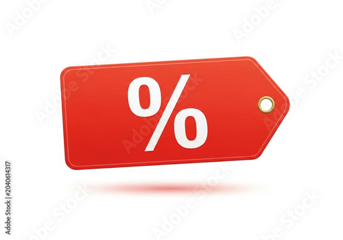 Red percent symbol isolated on white background representing sale discount