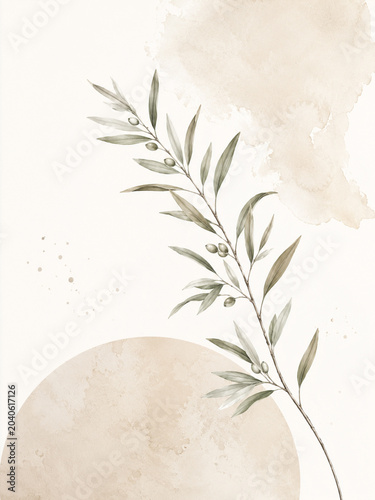 Japandi wall art print with minimalist abstract botanical graphic for neutral textured home decor
