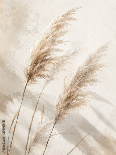 Japandi wall art print with minimalist abstract botanical graphic for neutral textured home decor