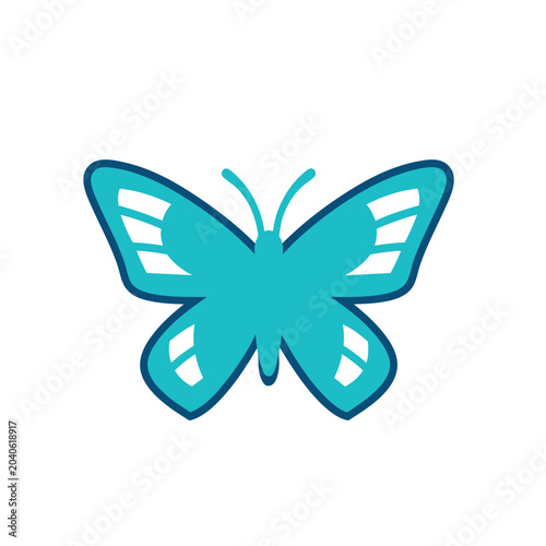 Minimalist blue butterfly vector icon illustration.