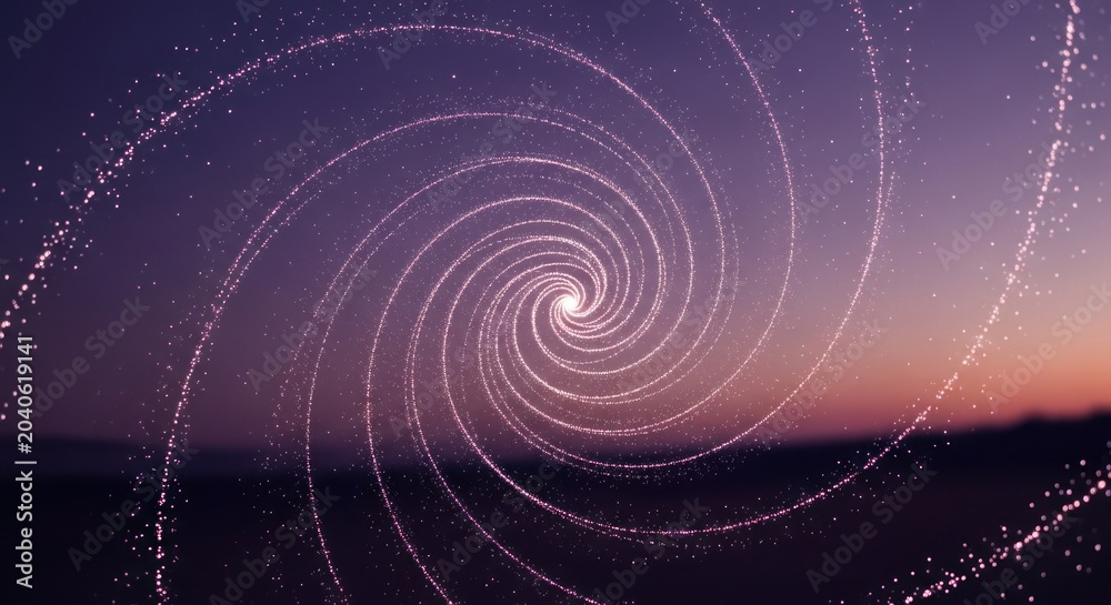 Fototapeta premium Cosmic Swirl Vortex Over Serene Twilight Landscape.