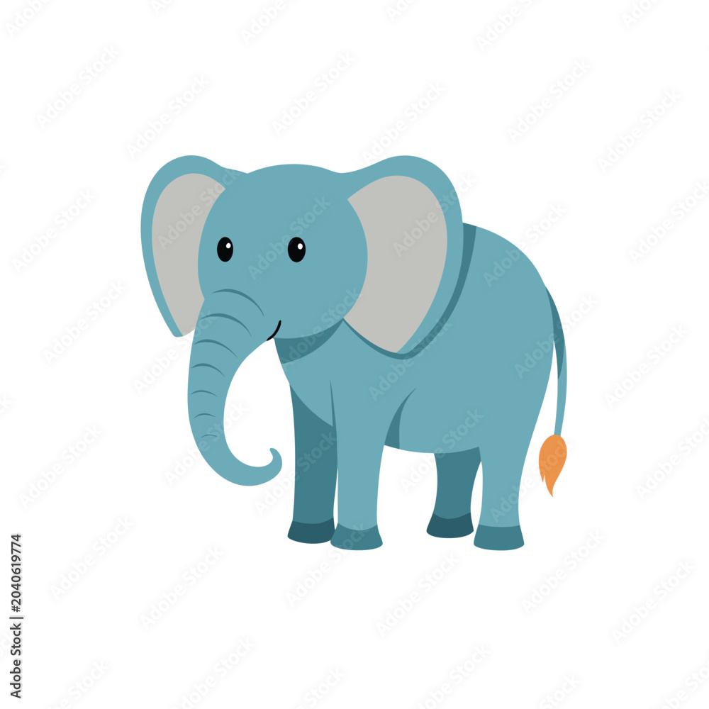 Fototapeta premium Blue cartoon elephant with orange tail