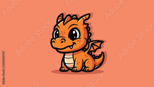 Cute Orange Dragon Cartoon Character with Big Eyes and Small Wings.