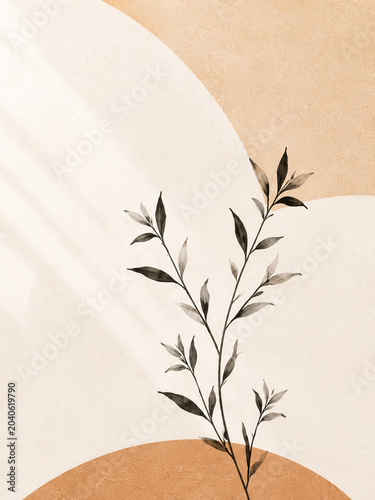Japandi wall art print with minimalist abstract botanical graphic for neutral textured home decor