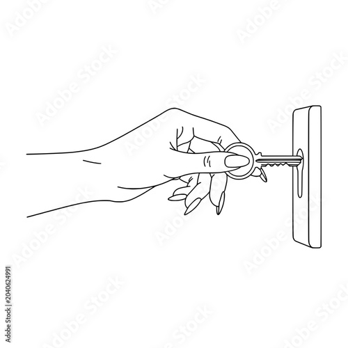 Icon of a beautiful woman’s hand inserting a key into a lock, representing security and access