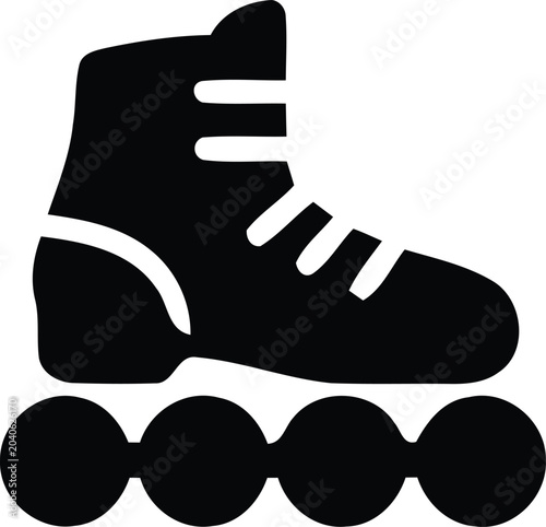 Inline Skate Silhouette Icon with Rollerblade Boot and Wheels Symbol