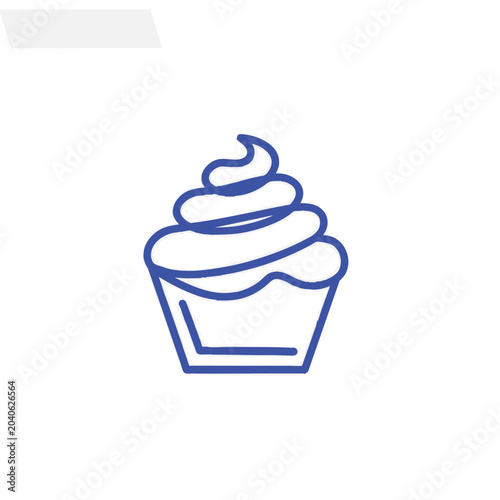 Minimalist blue outline icon of a sweet cupcake.