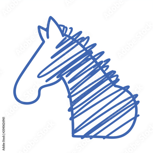 Stylized zebra head illustration with blue scribble texture.