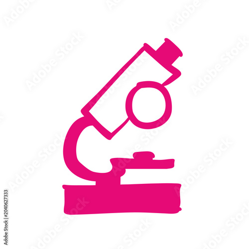 Pink hand drawn sketch of a scientific microscope.