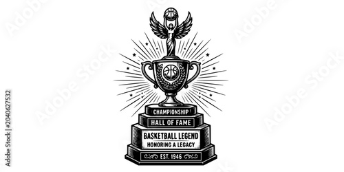 Foto Basketball Championship Trophy Etching Black White-Base Victory Figure Fame-Lega