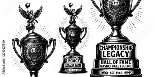 Obraz na plátne Basketball Championship Trophy Etching Black White-Base Victory Figure Fame-Lega