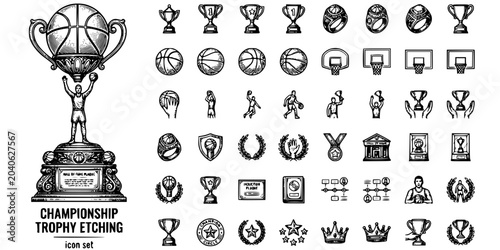 Foto Basketball Championship Trophy Etching Black White-Base Victory Figure Fame-Lega