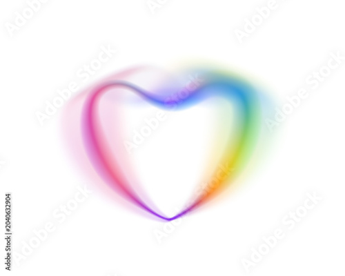 Abstract rainbow light leak heart isolated on transparent background. Pink and blue aura gradient neon glow with motion blur effect. Futuristic prism refraction and colorful spectrum flare shape. PNG.