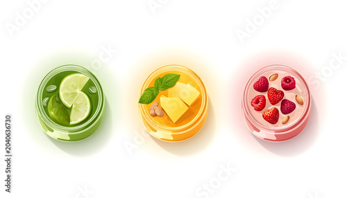 Colorful Fruit Juices on White Background