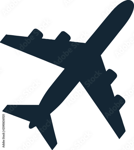 Foto Dark Navy Blue Airplane Silhouette Flying.