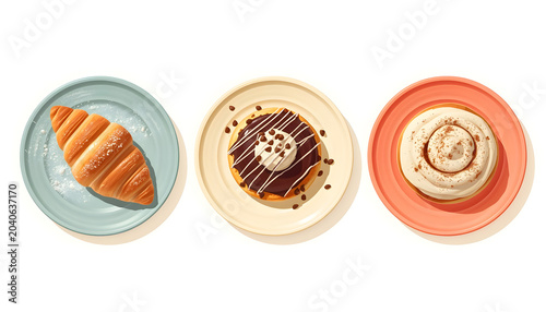 Cinnamon Rolls and Croissant on Plates