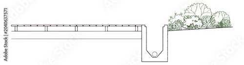 Bild auf Leinwand Architectural technical drawing of drainage system, concrete trench drain cross