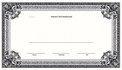 Blank award certificate border with ornate flourishes and decorative corners, empty space for text, achievement recognition
