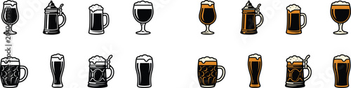 Bild auf Leinwand Collection of various beer glasses and mugs isolated on white background