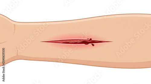 Foto Deep bleeding cut wound on human forearm vector illustration isolated on white b