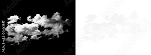 Fotografía White fluffy clouds on black background for overlay and design  isolated on tran