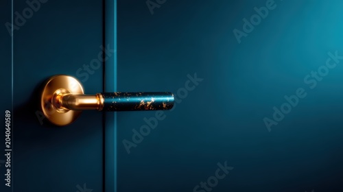 A striking door handle featuring a golden accent against a rich blue background, conveying elegance and sophistication with an artistic touch befitting modern interior design.