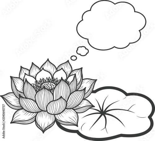 Lotus Flower with Thought Bubble Outline Drawing Meditation and Mindfulness Concept Stock Illustration
