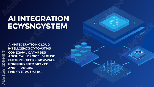 Ai integration ecosystem cloud technology futuristic data exchange intelligent systems automation software cybersecurity network digital innovation blue background