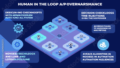 Human in the loop ai automation infographic with decision checkpoints and algorithm oversight