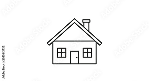 Simple Line Art House Icon, Minimalist Home Symbol, Outline Building Illustration
