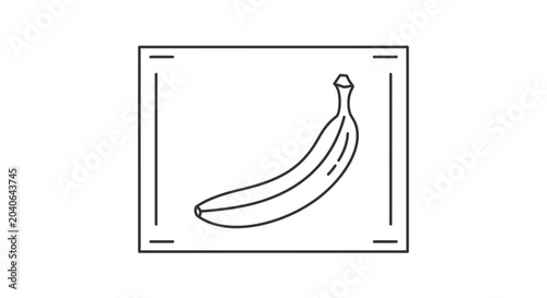 Simple Line Art Icon of a Banana in a Square Frame