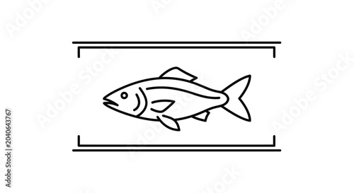 Simple Line Art Icon of a Fish Inside a Frame