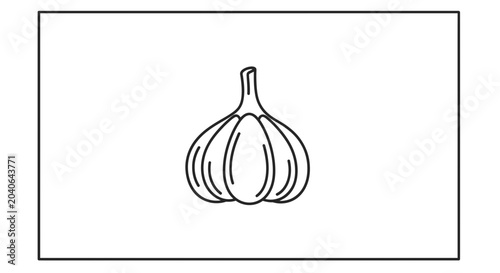 Simple Line Art Icon of a Garlic Bulb, Minimalist Food Ingredient Illustration
