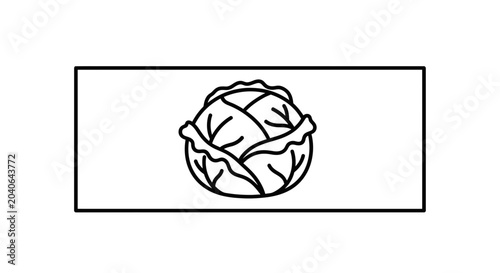 Simple Line Art Icon of a Cabbage Head