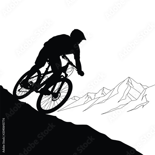 Man riding mountain bike down hill trail