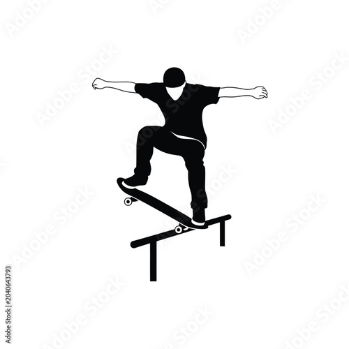 Skateboarder performing trick on rail