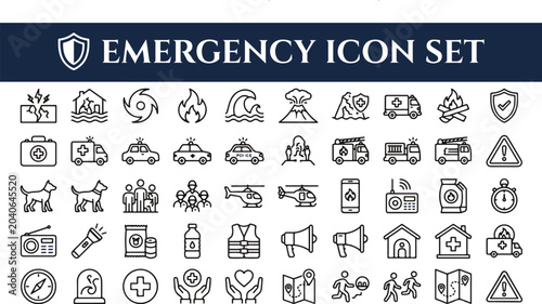 Emergency response icons set for safety and first aid