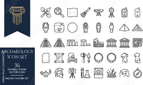 Принти на полотні Ancient archaeology icon set collection flat design