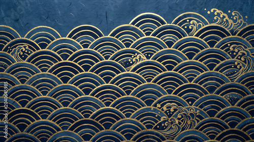 Seamless Japanese ocean pattern with decorative sea foam