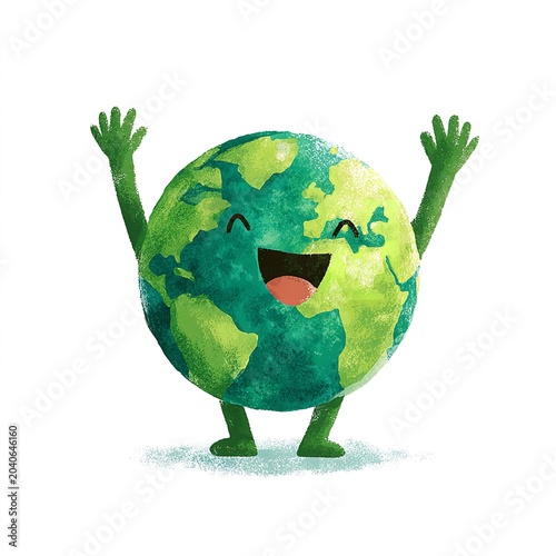 Happy Earth Character Illustration for World Day Celebrations on White Background