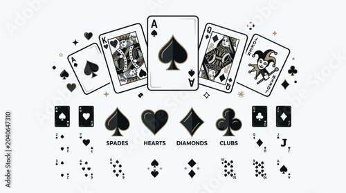 Foto Playing Cards and Suits Illustration - Casino, Poker, Game Theme