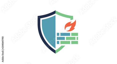 Firewall Shield and Brick Wall Cybersecurity Vector Icon