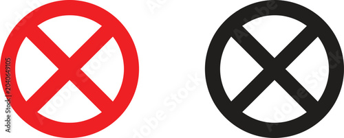 Tableau sur toile Red and black circle icons with cross marks for prohibited or cancel signs
