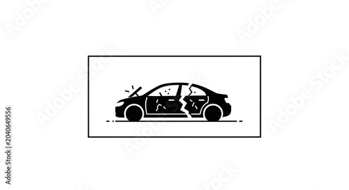 Car Accident Icon: Damaged Vehicle, Broken Car, Crash Symbol, Danger Alert